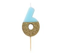 Talking Tables Bougie chiffre 6 pour gâteau d'anniversaire - Bougie bleue avec paillettes or et bleu - Décoration originale pour fête, anniversaire enfant, topper gâteau - Taille 7 cm