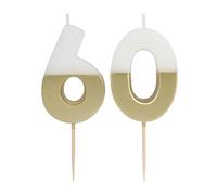 Talking Tables Bougie d'anniversaire en forme de chiffre 60 blanc et doré pour célébrations, fêtes et gâteaux pour fête d'anniversaire spéciale, bougies décoratives de gâteau, emballage écologique