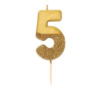 Talking Tables Bougie d'anniversaire numéro 5 dorée avec paillettes | Décoration de gâteau de qualité supérieure | Jolie, scintillante pour enfants, adultes, 5e, 50e fête, anniversaire, âge jalon, Height 8 cm, 3"