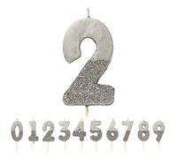 Talking Tables Bougie en forme de chiffre 2 deux argenté avec paillettes - Décoration de gâteau - Jolie et étincelante - Pour enfants, adultes, 2, 21 ans