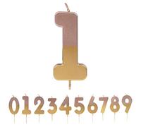 Talking Tables Gold Number 1 Candle Bougie Numéro 1 Or Décoration de gâteau rose de qualité supérieure pour enfants, adultes, adolescents, 1ère fête, 18e, 21e, anniversaire, 8 cm