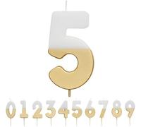 Talking Tables- Bougie numéro 5 pour gâteaux, BDAY-CANDLE-GLDV2-5, White/Gold, 8 cm