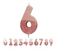 Talking Tables- Bougie numéro 6 à Paillettes en Or Rose | Décoration de gâteau de qualité supérieure Jolie, Scintillante | pour Les Enfants, Adultes, 16e, 60e, Anniversaire, Jalon