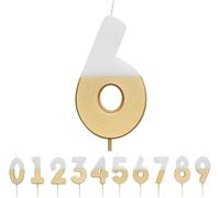 Talking Tables and Number 6 Candle Bougie numéro 6 pour gâteaux, BDAY-CANDLE-GLDV2-6, WHITE/GOLD, 8 cm