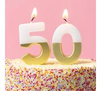 Talking Tables Bougies d'Anniversaire Chiffre 50 Blanc et Or pour Gâteaux Décoration Qualité Premium Cinq et Zéro Fête Anniversaire Âge Milestone Hauteur 5,5 cm Emballage Recyclé