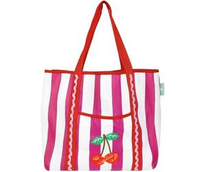 Talking Tables Cherry Tote Bag Sac fourre-tout réutilisable en plastique recy vec illustration de cerise pour nourriture, shopping, plage, pique-nique et voyage, solide, lavable, grande capacité