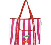 Talking Tables Cherry Tote Bag Sac fourre-tout réutilisable en plastique recy vec illustration de cerise pour nourriture, shopping, plage, pique-nique et voyage, solide, lavable, grande capacité