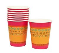 Talking Tables Diwali Lot de 8 gobelets en carton jetables pour fête de l'Aïd Motif mandala/henné/rangoli Orange et rose