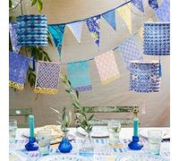 Talking Tables Guirlande de fanions Picado en Papier Bleu - 3 m | Motif géométrique marocain pour Jardin, Anniversaire d'été, décorations de fête mexicaines colorées pour Cinco de Mayo, Encanto