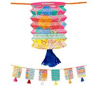 Talking Tables- Guirlande de Lanterne en Papier pompons-3m | Décorations de fête Boho aux Couleurs Vives pour Anniversaire, Fiesta, célébration Chinoise, Jardin d'été, Beige, Taille Unique