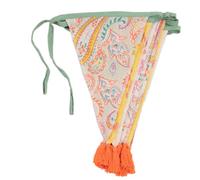 Talking Tables Tissu Boho Jaune et Orange avec Pompons-3m | Guirlande de fanions de drapeau triangle, 100% coton, fête d'été Paisley, festival, décoration d'intérieur