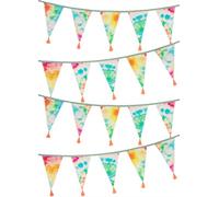 Talking Tables Tissu Tie Dye Arc-en-Ciel avec Pompons-3m | Guirlande de fanion de drapeau triangle intérieur extérieur, 100% coton, décorations de fête de festival d'été hippie, Rainbow