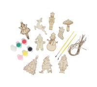 Talking Tables Lot de 10 décorations de Noël en bois avec ficelle pour enfants et adultes avec 2 pinceaux pour enfants à partir de 8 ans