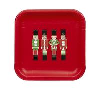 Talking Tables Lot de 12 assiettes en carton carrées rouges sur le thème Casse-Noisette - Résistantes au toucher - Assiettes de service de Noël recyclables