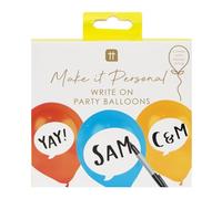 Talking Tables Lot de 12 ballons d'anniversaire personnalisables pour enfants ou adultes avec marqueur, Bleu, Orange, Rouge