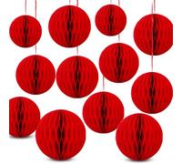 Talking Tables Lot de 12 boules de Noël magnétiques en nid d'abeille rouge pour décoration de chambre | Boules de Noël à suspendre, faciles à assembler, en papier - 15 cm