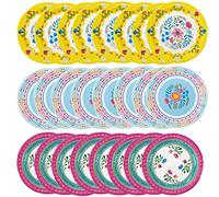 Talking Tables Assiettes Jetables Fleurs Boho - 24 Assiettes Jetables Anniversaire Enfant, Assiettes Carton Déco de Fête Thème Encanto, Hawaïen, Pique-nique, BBQ - 23 cm, Bleu et Rose