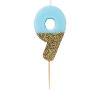Talking Tables Originales Bougie Chiffre 9 | Topper Gâteau Anniversaire | Paillettes Or et Bleu, BDAY-CANDLE-BLU-9, BLUE