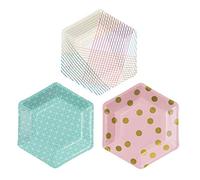 Talking Tables Party Time Assiettes en Carton Hexagonales pour Fête d'Anniversaire et Festivités, Multicolore, 16 cm (Paquet de 12 contenant 3 modèles)