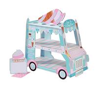 Talking Tables Présentoir Camion de Glaces à 3 Niveaux, Kit Décoration Anniversaire et Baby Shower, Carton Pastel Rétro avec Cornets, H 34 cm