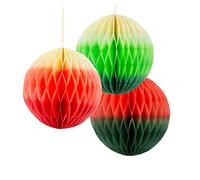 Talking Tables Red and Green Paper Honeycomb Decorations for Christmas - 3 Pack, 20cm | Hanging Party Decorations for Kids Parties, Festival - Easy to Assemble for Special Occasions