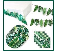 Talking Tables Tropical Party Tableware Set and Hawaiian Decorations for 16 Guests | Green Garland, Palm Tablecloth, Plates and Napkins | Perfect for Kids Birthday Theme, Summer Luau