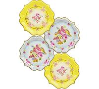 Talking Tables Truly Scrumptious Grands Plats de Service en Carton pour Goûter Festif, Mariage et Fête d'Anniversaire, Jaune et Bleu, Chic Vintage, Dia. 31 cm (Paquet de 4 contenant 2 modèles)