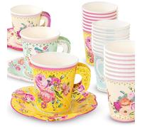 Talking Tables Truly Scrumptious Service à Thé en Carton, Tasses à Motif Floral Vintage avec Anses et Soucoupes, 1 Unité (Lot de 1)