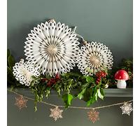 Talking Tables White Paper Fans Décorations de fête - Paquet de 3 | Disques de roue ronds pour flocons de neige de Noël, anniversaire, mariage, décoration murale