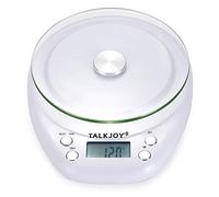 TalkJoy Balance de cuisine parlante numérique pour aveugles, malvoyants et personnes âgées, annonce de poids en g/ml, avec fonction tare jusqu'à 5 kg, couleur blanche