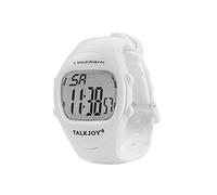TalkJoy Montre parlante blanche numérique avec 4 alarmes, annonce vocale allemande, bande élastique, convient pour les aveugles, les malvoyants et les personnes âgées
