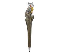 TALKLEK 1 stylo gel en bois sculpté à la main avec 3 recharges | Chouette grise, stylo créatif fait à la main pour l'école et le bureau, stylo d'écriture fantaisie amusant, style cadeau unique