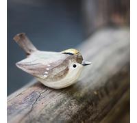 TALKLEK Figurines d'oiseau en bois sculptées à la main, statue créative de petit oiseau pour décoration d'intérieur, cadeaux d'oiseaux pour les amateurs d'oiseaux (Kinglet à couronne dorée)