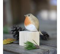 TALKLEK Figurines d'oiseau en bois sculptées à la main, statue créative de petit oiseau pour décoration d'intérieur, cadeaux d'oiseaux pour les amateurs d'oiseaux (rouge-gorge)