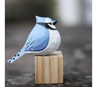 TALKLEK Figurines d'oiseau en bois sculptées à la main, statue créative de petit oiseau pour décoration d'intérieur, cadeau d'oiseaux pour les amateurs d'oiseaux (geai bleu)