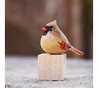 TALKLEK Figurines d'oiseaux en bois sculptées à la main, petite statue d'oiseau créative pour décoration de la maison, cadeaux d'oiseaux pour les amoureux des oiseaux (Cardinal femelle)