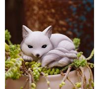 TALKLEK Statue de jardin renard blanc de 6 cm de haut - Décoration extérieure - Figurine de renard en résine - Sculpture d'art pour patio, pelouse, pot de fleurs (L : 10 cm x l : 8 cm x H : 6 cm)