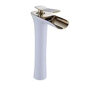 Tall Basin Mixer Tap Waterfall Bathroom Sink Taps Brass Bathroom Sink Faucet Hot and Cold Single Hole Above Counter Basin Basin Faucet-White