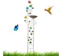 Tall Bird Bath, Standing Bird Bath, Iron Plant Support Water Feeder with Stake, Decorative Art Piece for Courtyard, Lawn, Patio, Garden, Outdoor Yard Or Landscape Decorations, 56.3x14.17x8.86 inches