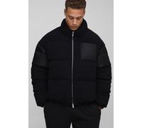 Tall Borg & Nylon Funnel Neck Puffer Jacket In Black homme - noir - M, noir