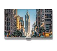 Tall Buildings in The City - Porte-cartes de visite professionnel avec fermeture à boucle, compact et portable pour employés de bureau, style, taille unique, classique