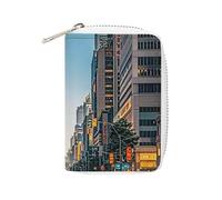 Tall Buildings in The City - Porte-cartes en cuir avec 20 emplacements pour cartes de crédit pour homme et femme, petit sac à main avec fermeture éclair