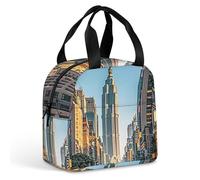 Tall Buildings in The City Sac à déjeuner pour homme et femme, sac fourre-tout isotherme portable avec poignée, étanche, réutilisable, pour le travail, le pique-nique, les voyages