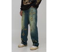Tall Distressed Cross Applique Tinted Relaxed Fit Jeans homme - vert - 30, vert