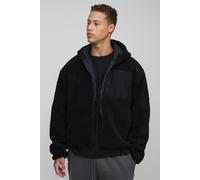 Tall Oversized Borg Zip Through Hooded Jacket homme - noir - S, noir