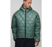 Tall Oversized Boxy High Shine Quilted Hooded Funnel Puffer Jacket homme - kaki - 2XL, kaki