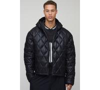 Tall Oversized Boxy High Shine Quilted Hooded Funnel Puffer Jacket homme - noir - M, noir