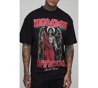 Tall Oversized Extended Neck Homme Gothic Renaissance Print T-Shirt homme - noir - M, noir