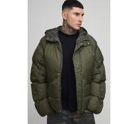 Tall Oversized Fit Ruched Sleeve Panelled Puffer Jacket homme - kaki - 2XL, kaki