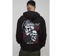 Tall Oversized Gothic Skull Floral Print Hoodie homme - noir - XL, noir